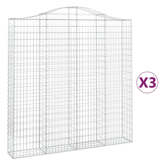 vidaXL Arched Gabion Baskets 3 pcs 200x30x200/220 cm Galvanised Iron