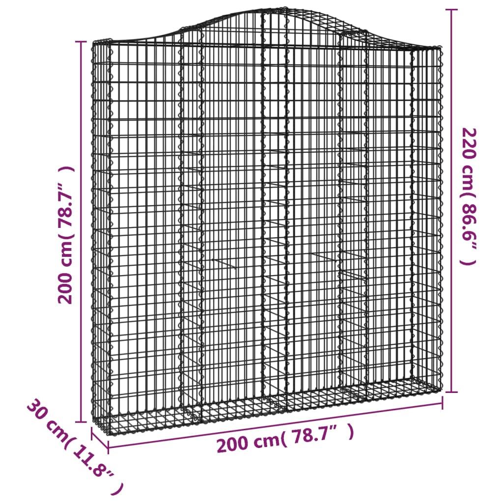 vidaXL Arched Gabion Baskets 3 pcs 200x30x200/220 cm Galvanised Iron