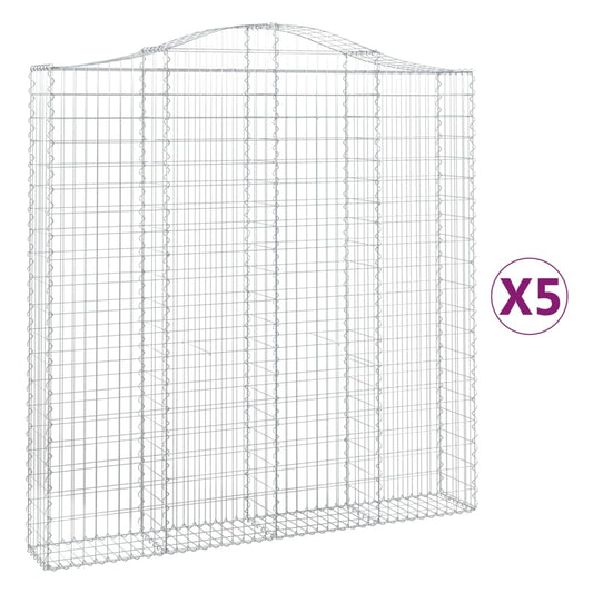 vidaXL Arched Gabion Baskets 5 pcs 200x30x200/220 cm Galvanised Iron