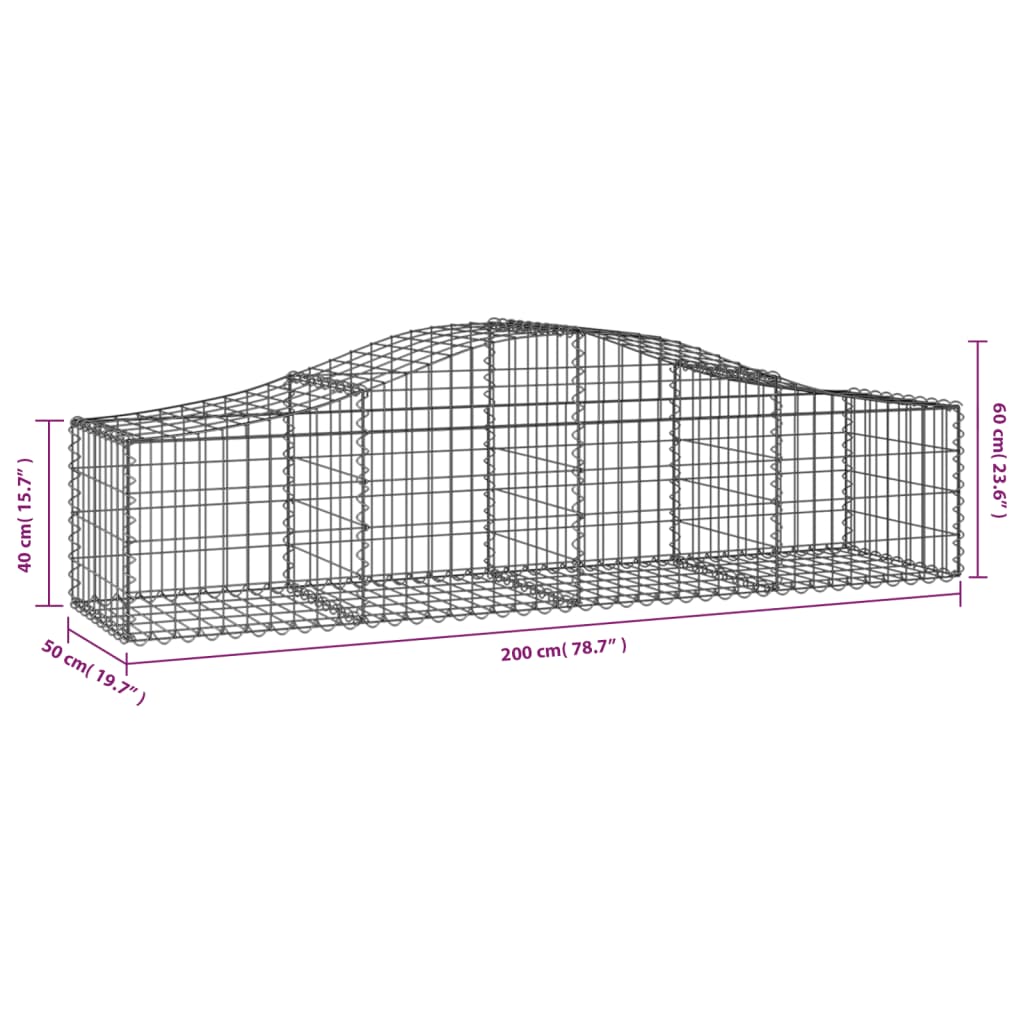 vidaXL Arched Gabion Baskets 9 pcs 200x50x40/60 cm Galvanised Iron