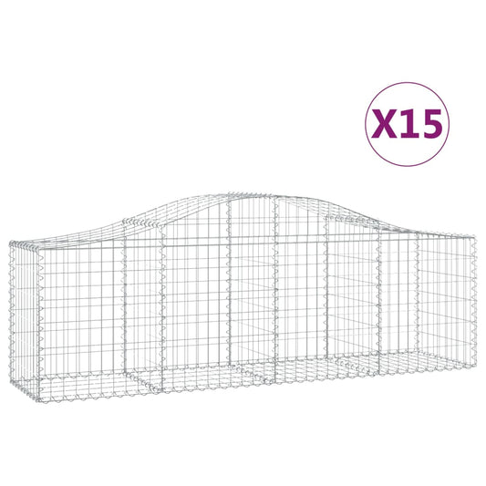 vidaXL Arched Gabion Baskets 15 pcs 200x50x60/80 cm Galvanised Iron