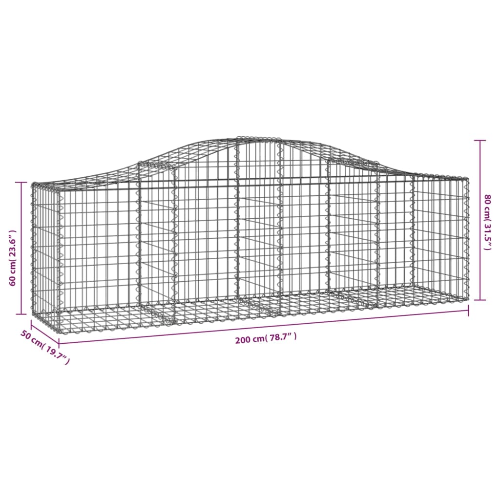 vidaXL Arched Gabion Baskets 15 pcs 200x50x60/80 cm Galvanised Iron