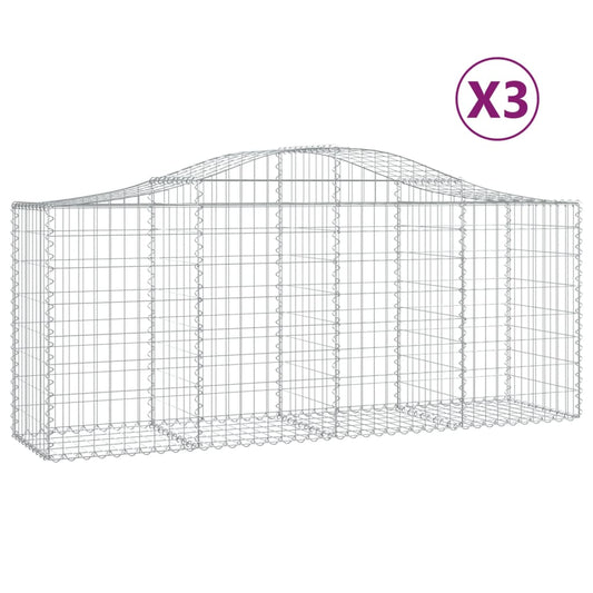 vidaXL Arched Gabion Baskets 3 pcs 200x50x80/100 cm Galvanised Iron