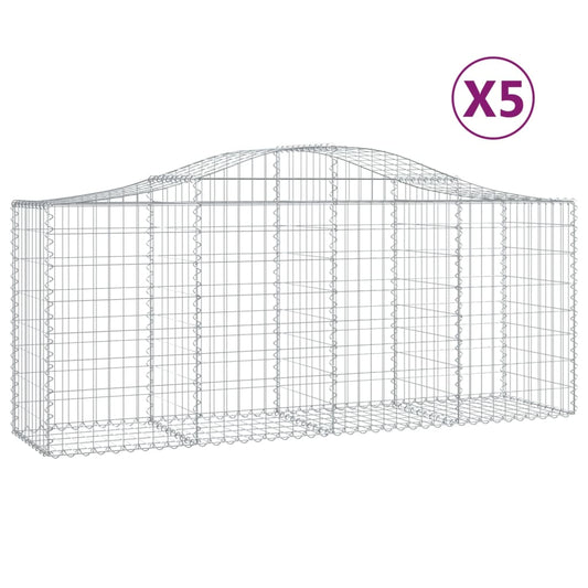 vidaXL Arched Gabion Baskets 5 pcs 200x50x80/100 cm Galvanised Iron