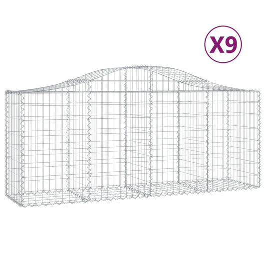 vidaXL Arched Gabion Baskets 9 pcs 200x50x80/100 cm Galvanised Iron