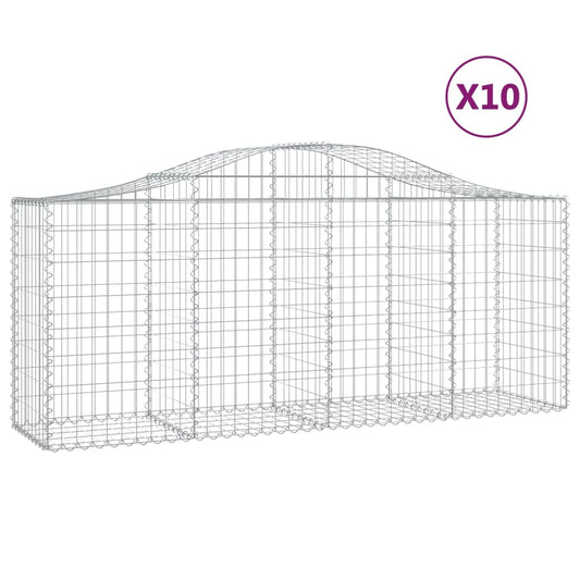 vidaXL Arched Gabion Baskets 10 pcs 200x50x80/100 cm Galvanised Iron