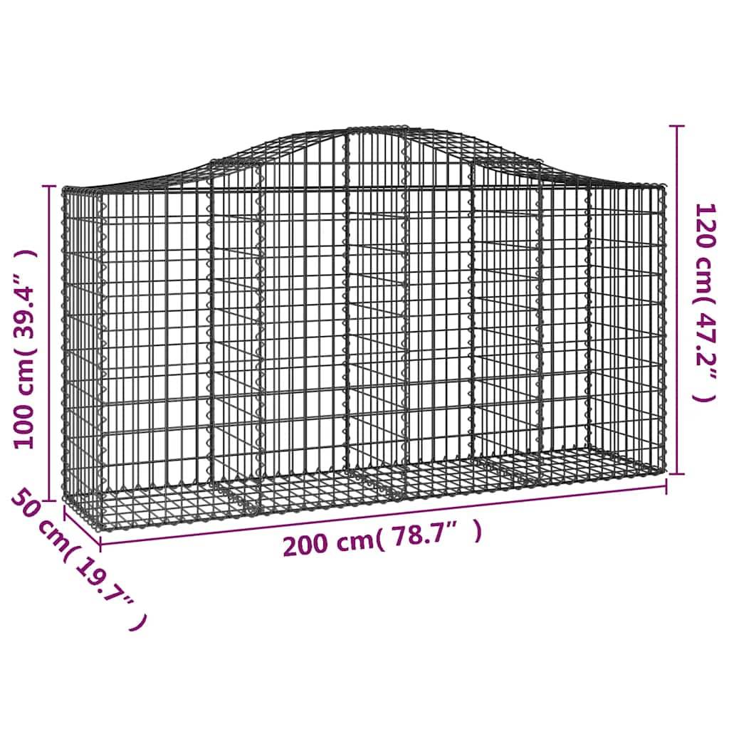 vidaXL Arched Gabion Baskets 18 pcs 200x50x100/120 cm Galvanised Iron