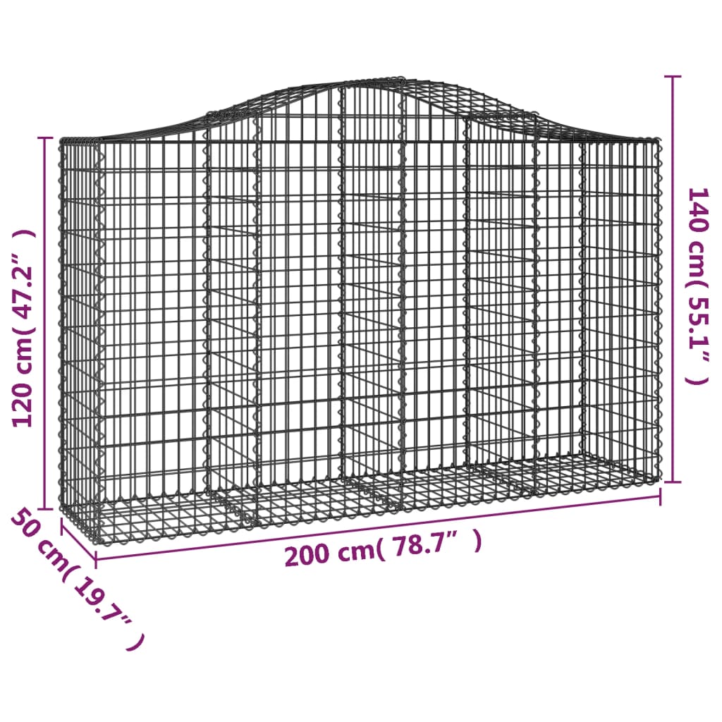 vidaXL Arched Gabion Baskets 7 pcs 200x50x120/140 cm Galvanised Iron