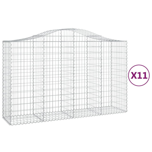 vidaXL Arched Gabion Baskets 11 pcs 200x50x120/140 cm Galvanised Iron