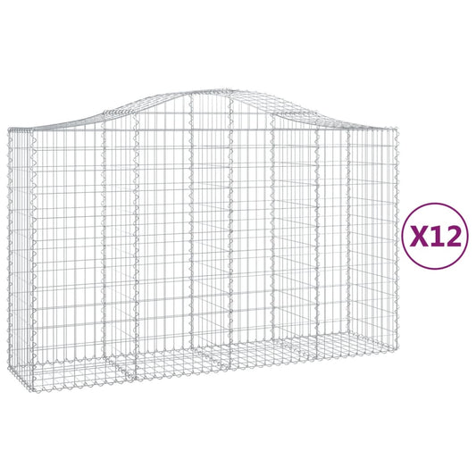 vidaXL Arched Gabion Baskets 12 pcs 200x50x120/140 cm Galvanised Iron