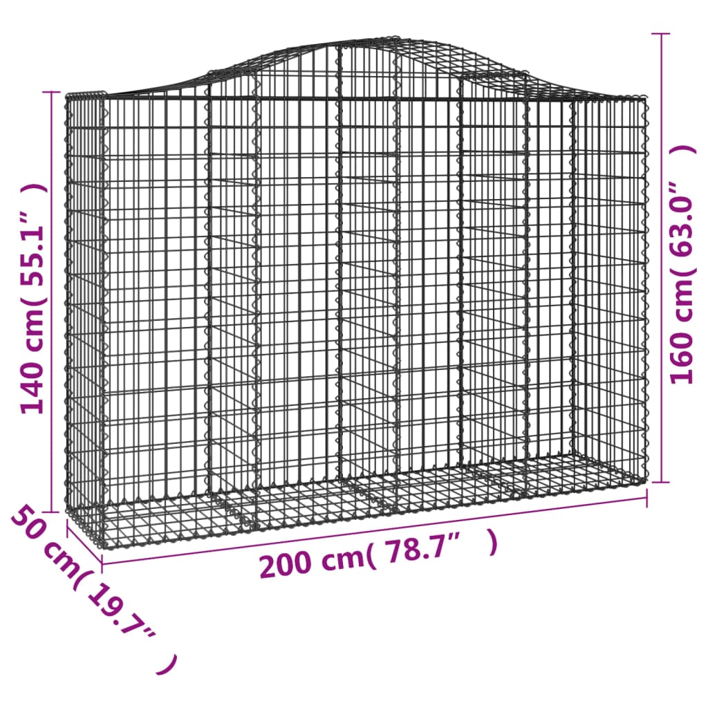 vidaXL Arched Gabion Baskets 4 pcs 200x50x140/160 cm Galvanised Iron