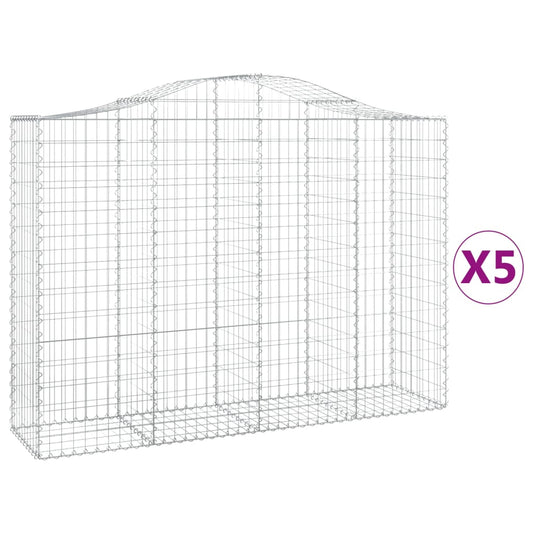 vidaXL Arched Gabion Baskets 5 pcs 200x50x140/160 cm Galvanised Iron