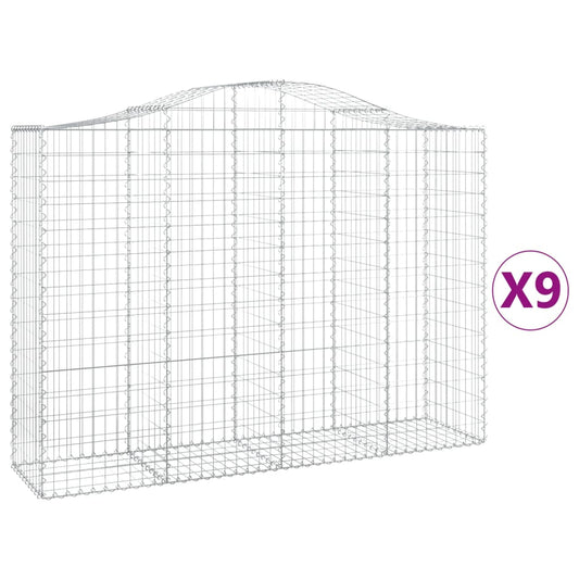vidaXL Arched Gabion Baskets 9 pcs 200x50x140/160 cm Galvanised Iron