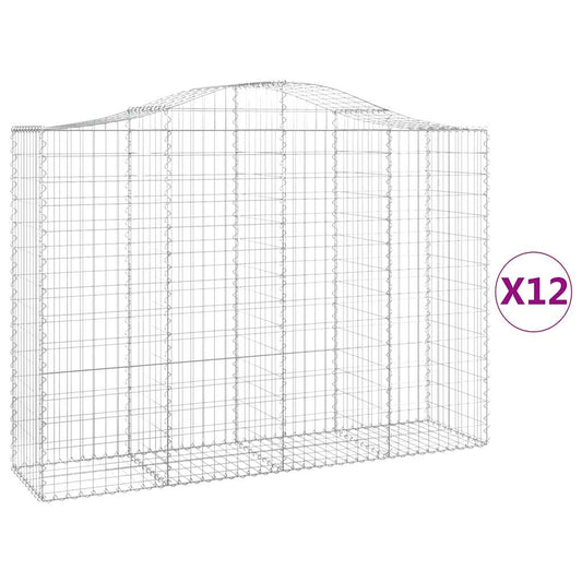 vidaXL Arched Gabion Baskets 12 pcs 200x50x140/160 cm Galvanised Iron