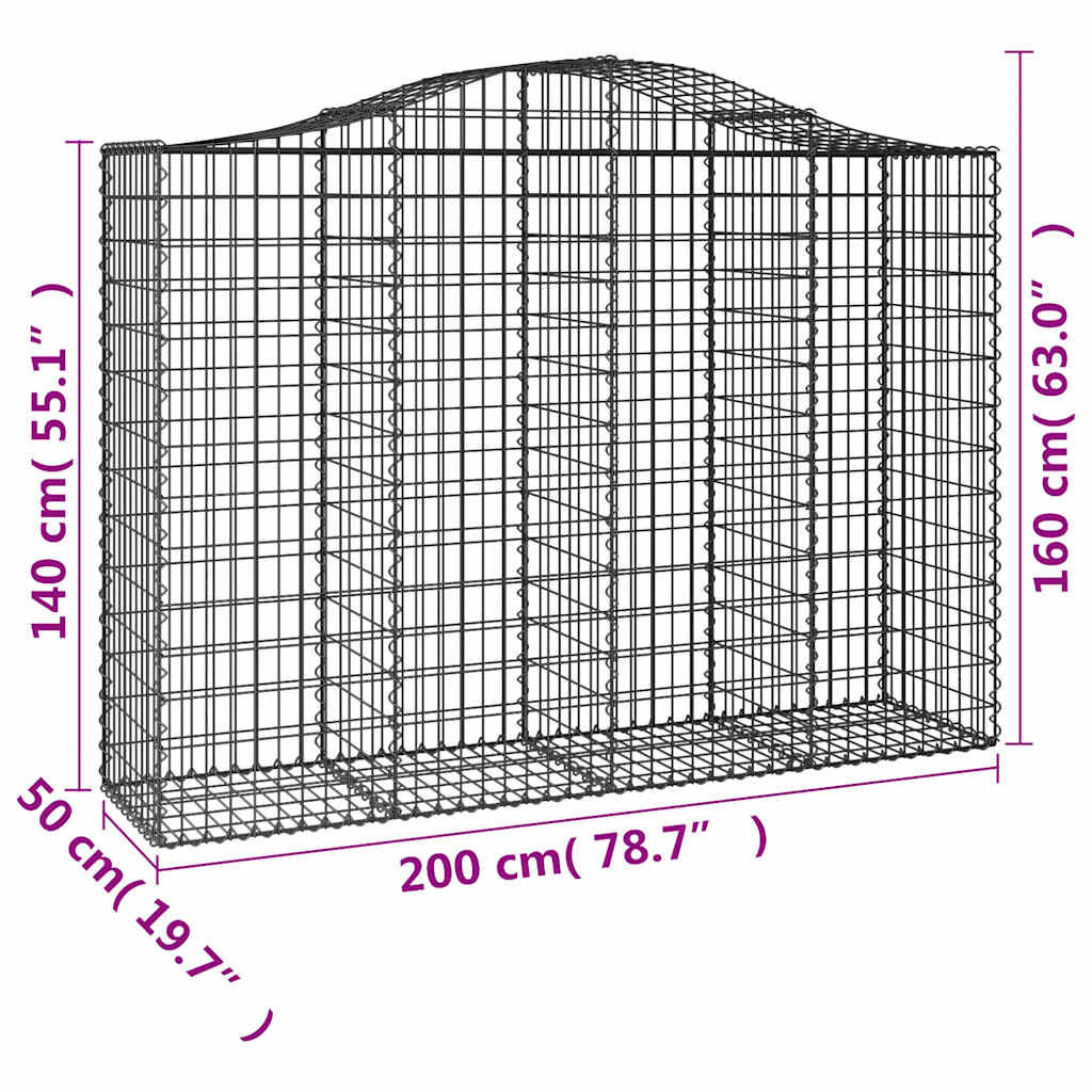 vidaXL Arched Gabion Baskets 12 pcs 200x50x140/160 cm Galvanised Iron