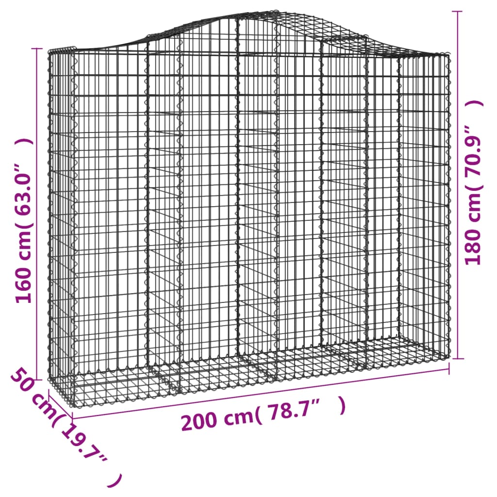 vidaXL Arched Gabion Baskets 7 pcs 200x50x160/180 cm Galvanised Iron