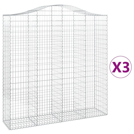 vidaXL Arched Gabion Baskets 3 pcs 200x50x200/220 cm Galvanised Iron