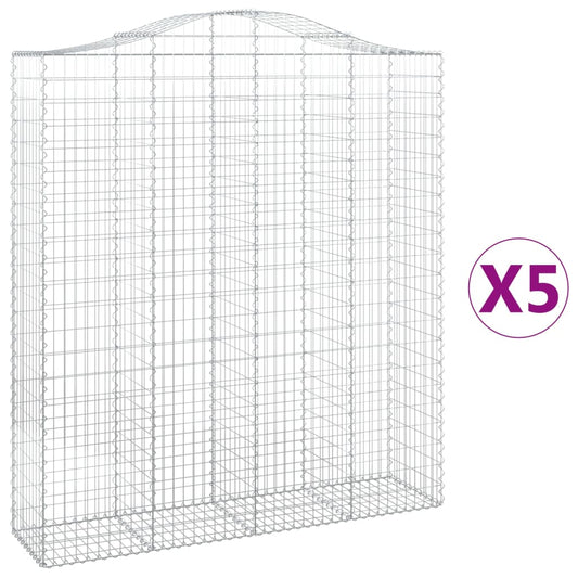 vidaXL Arched Gabion Baskets 5 pcs 200x50x220/240 cm Galvanised Iron