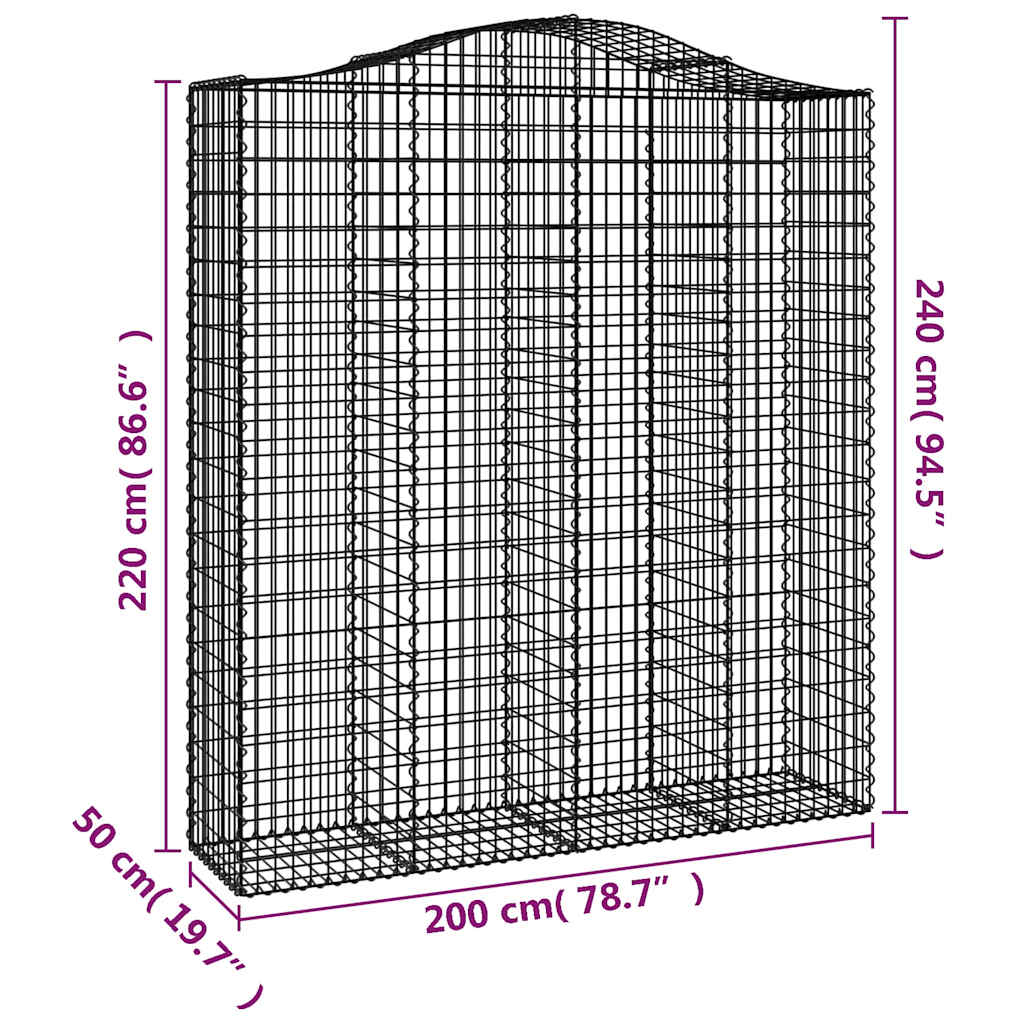 vidaXL Arched Gabion Baskets 7 pcs 200x50x220/240 cm Galvanised Iron