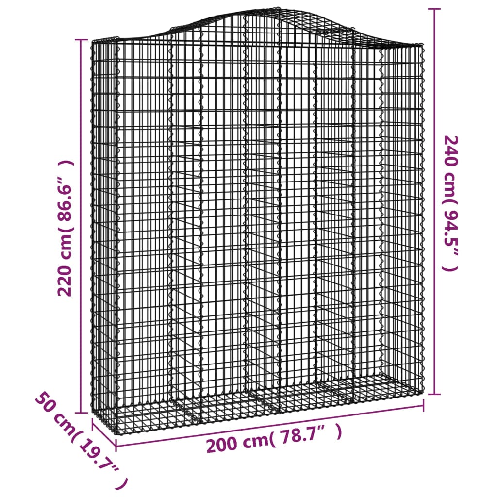 vidaXL Arched Gabion Baskets 8 pcs 200x50x220/240 cm Galvanised Iron