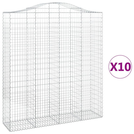 vidaXL Arched Gabion Baskets 10 pcs 200x50x220/240 cm Galvanised Iron