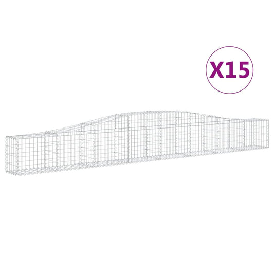 vidaXL Arched Gabion Baskets 15 pcs 400x30x40/60 cm Galvanised Iron