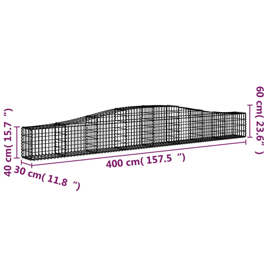 vidaXL Arched Gabion Baskets 20 pcs 400x30x40/60 cm Galvanised Iron