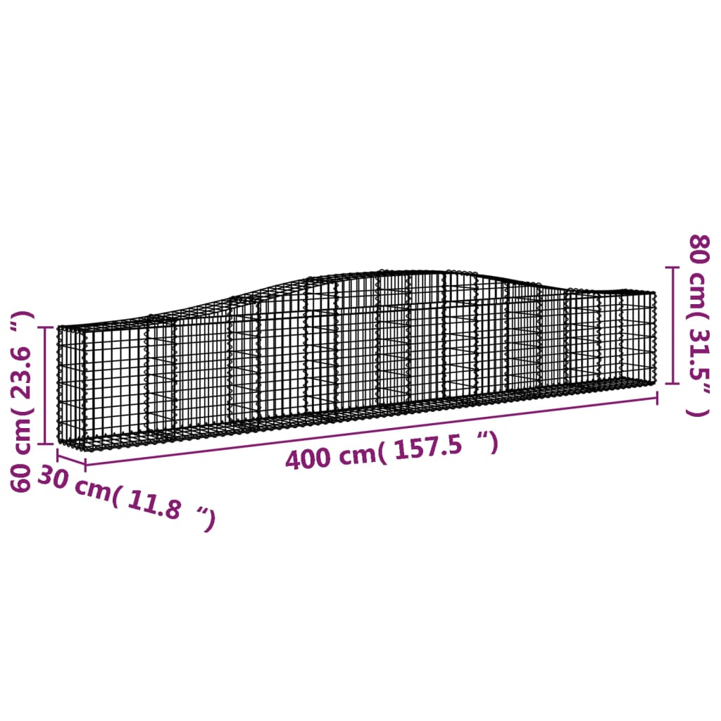 vidaXL Arched Gabion Baskets 9 pcs 400x30x60/80 cm Galvanised Iron