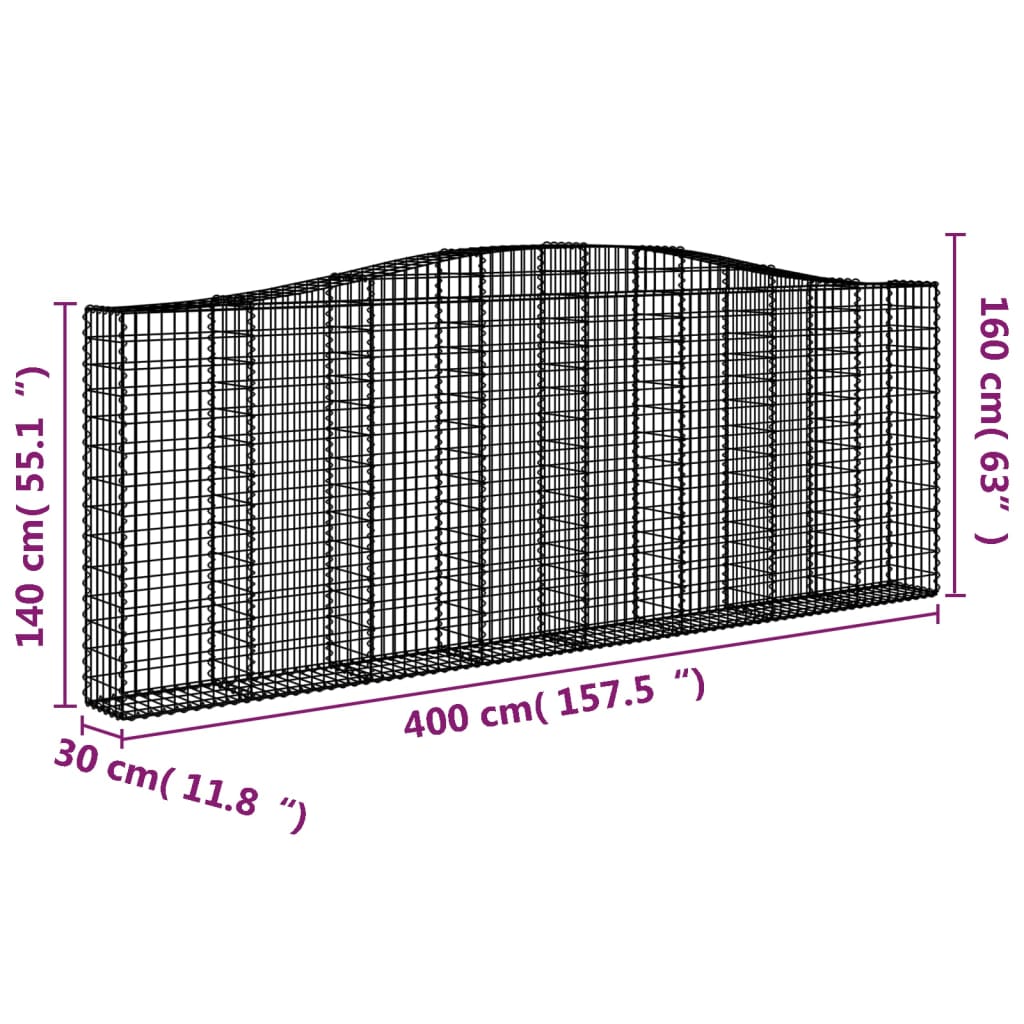 vidaXL Arched Gabion Baskets 7 pcs 400x30x140/160 cm Galvanised Iron
