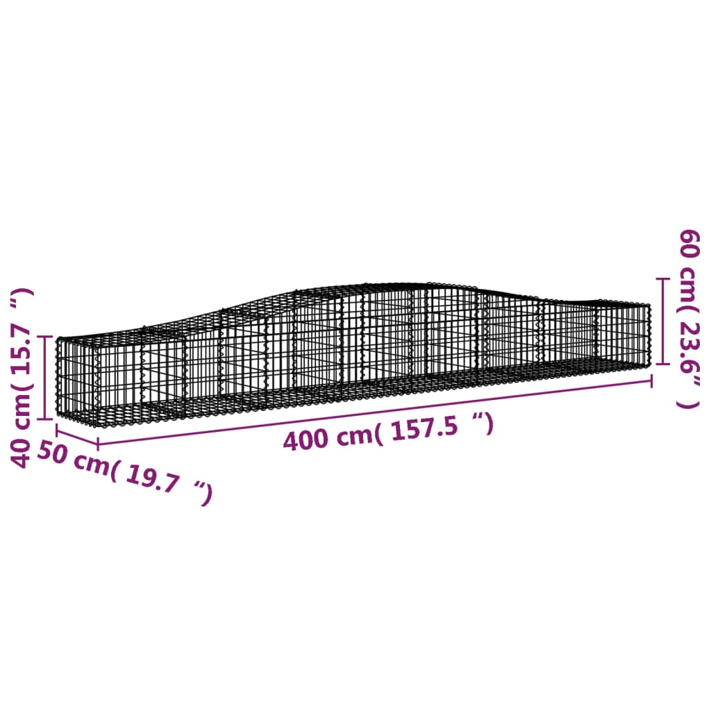 vidaXL Arched Gabion Baskets 5 pcs 400x50x40/60 cm Galvanised Iron