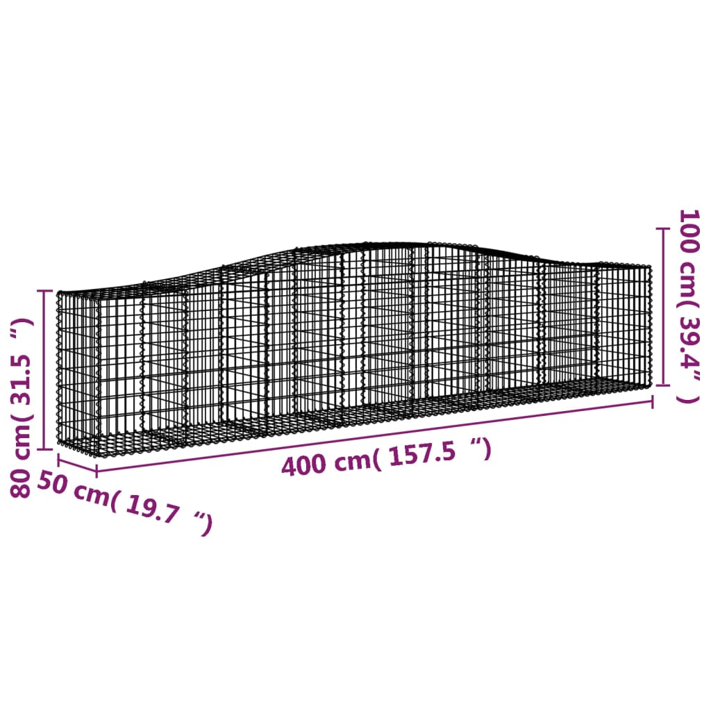 vidaXL Arched Gabion Baskets 5 pcs 400x50x80/100 cm Galvanised Iron