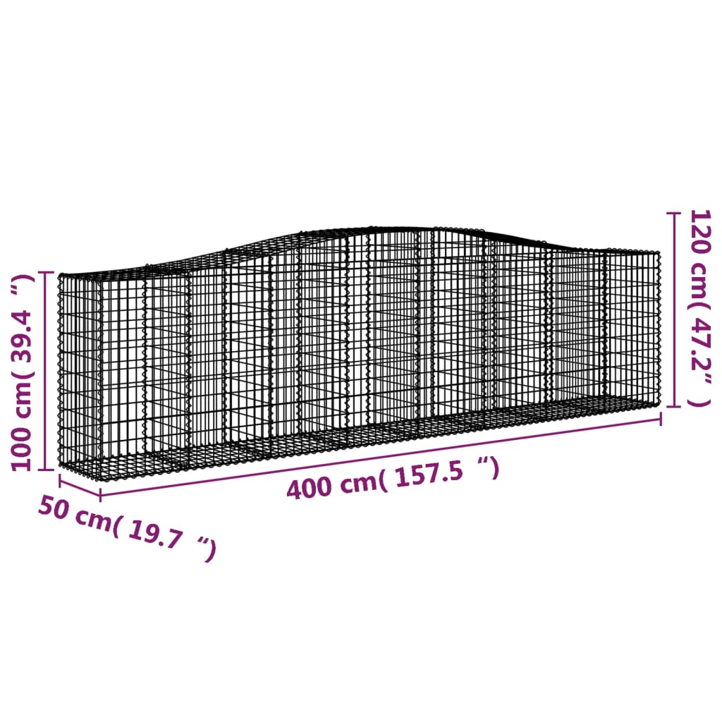 vidaXL Arched Gabion Baskets 25 pcs 400x50x100/120 cm Galvanised Iron