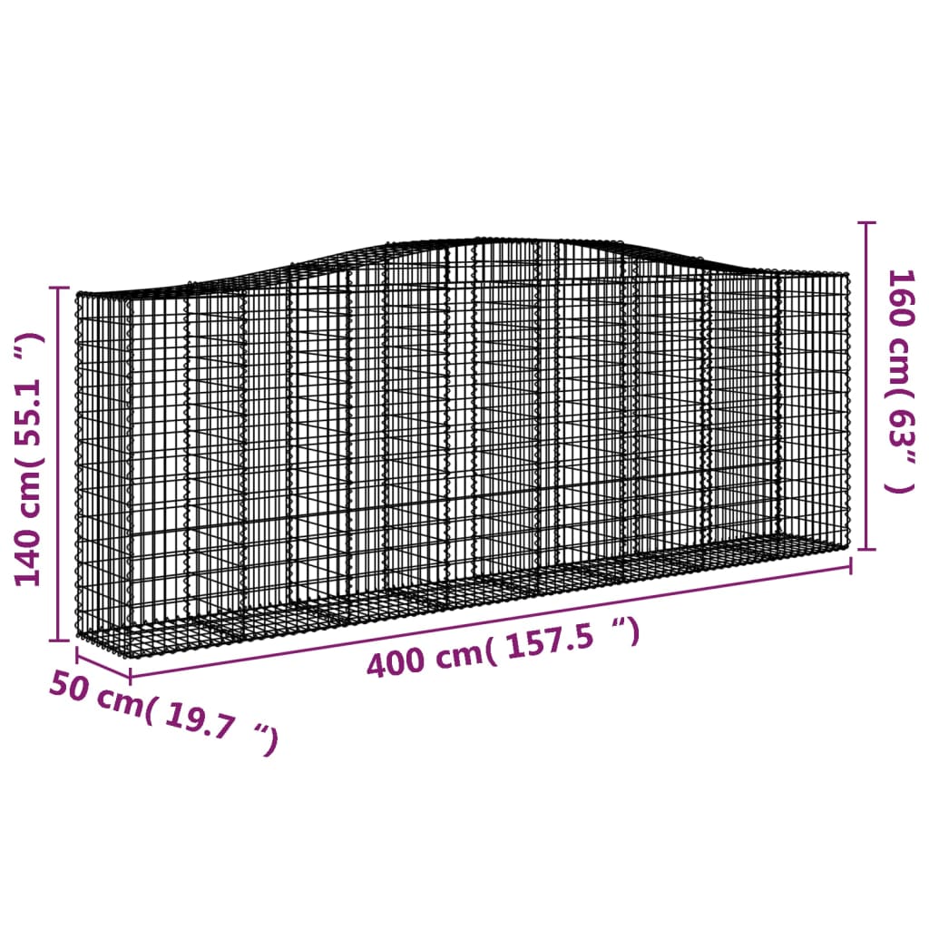vidaXL Arched Gabion Baskets 3 pcs 400x50x140/160 cm Galvanised Iron