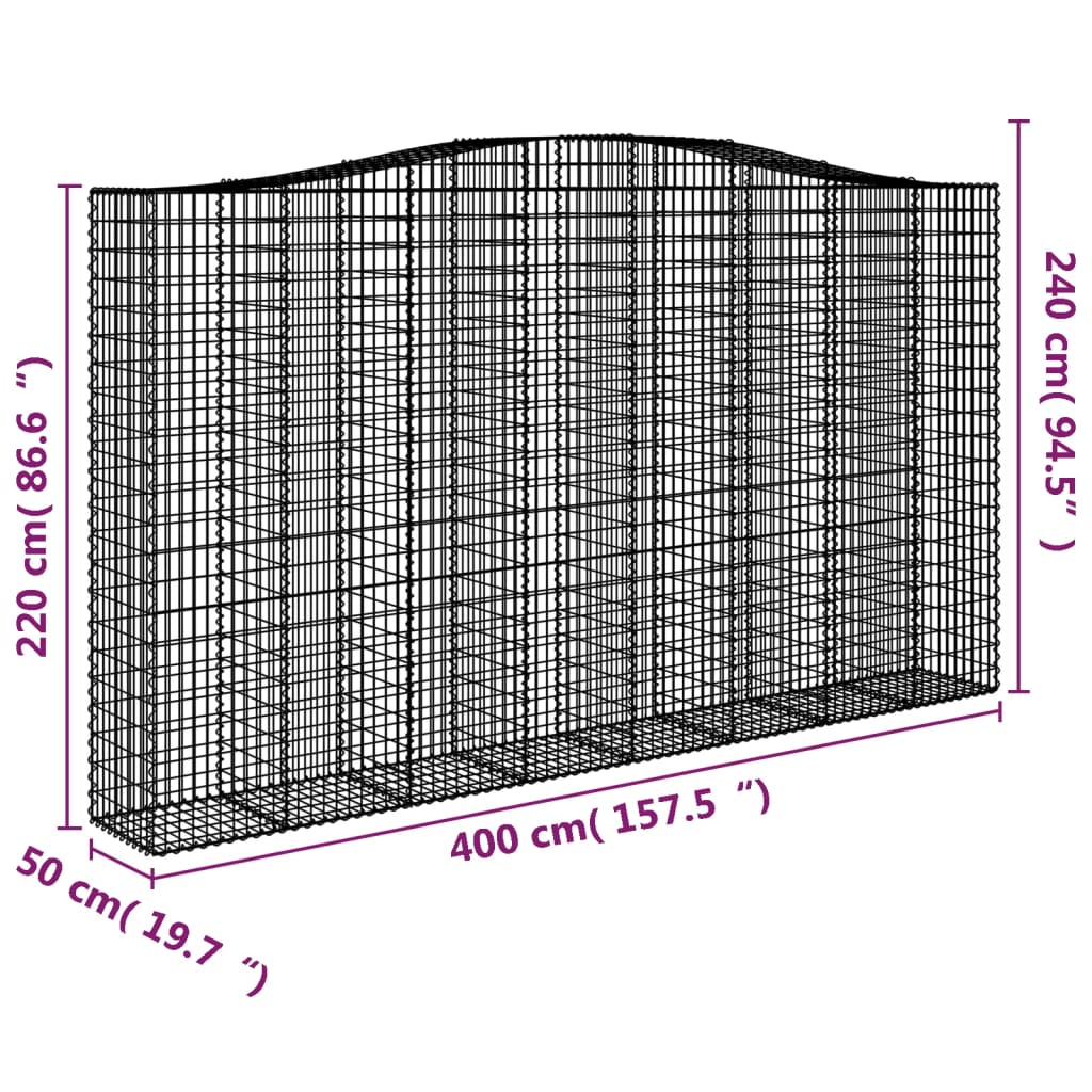 vidaXL Arched Gabion Baskets 2 pcs 400x50x220/240 cm Galvanised Iron