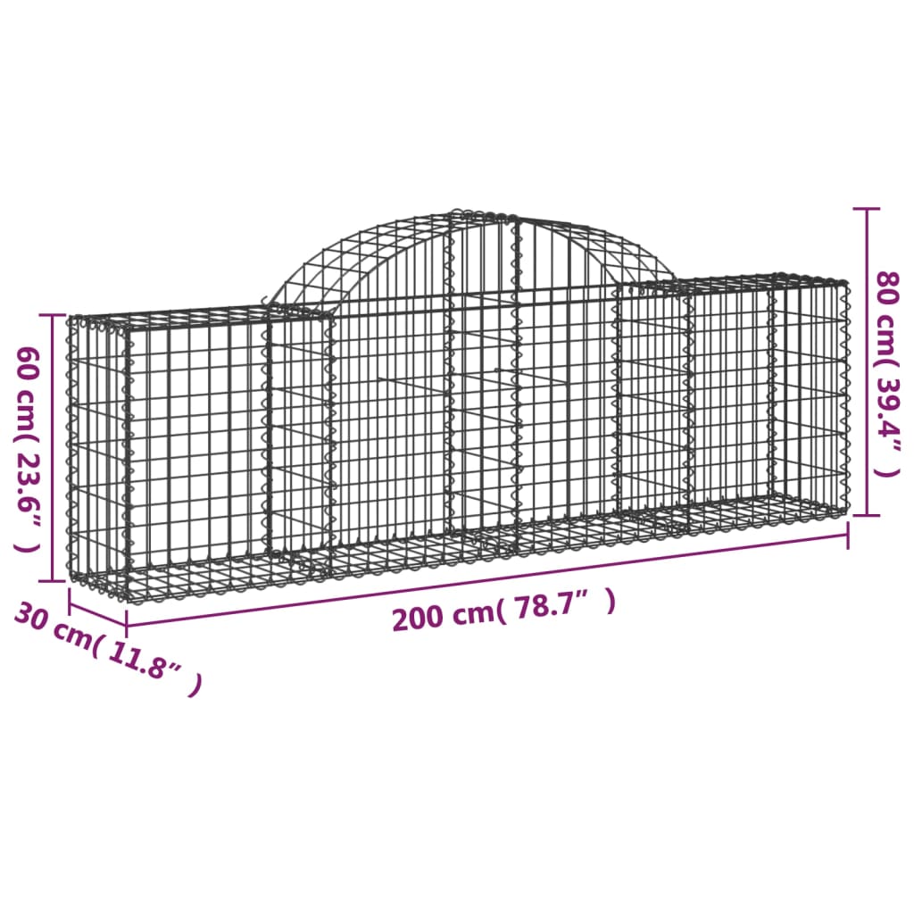 vidaXL Arched Gabion Baskets 12 pcs 200x30x60/80 cm Galvanised Iron