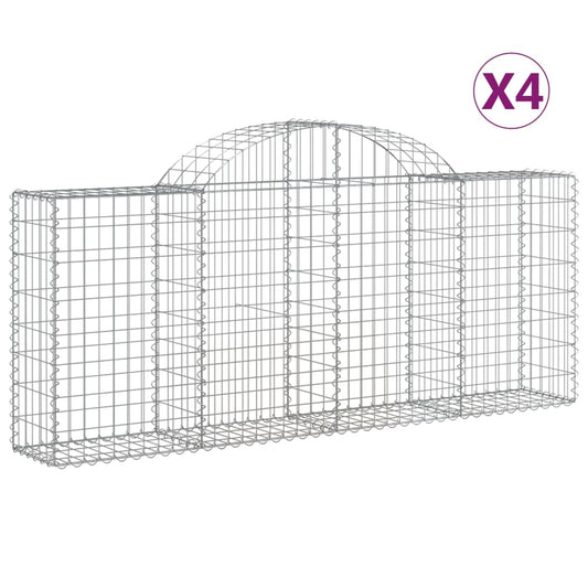 vidaXL Arched Gabion Baskets 4 pcs 200x30x80/100 cm Galvanised Iron