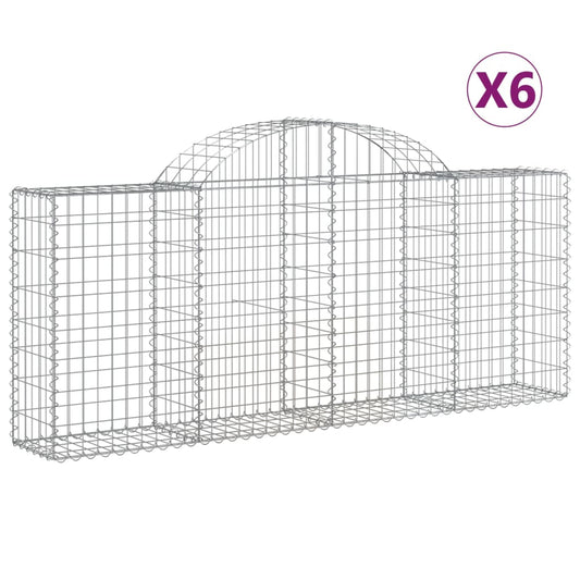 vidaXL Arched Gabion Baskets 6 pcs 200x30x80/100 cm Galvanised Iron