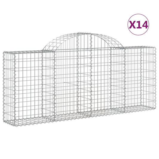 vidaXL Arched Gabion Baskets 14 pcs 200x30x80/100 cm Galvanised Iron