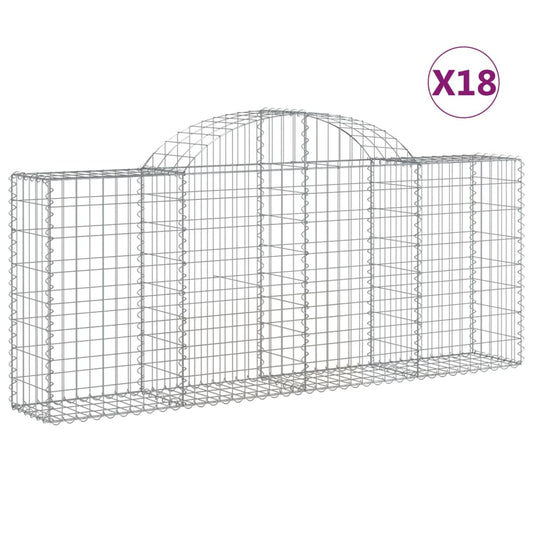 vidaXL Arched Gabion Baskets 18 pcs 200x30x80/100 cm Galvanised Iron