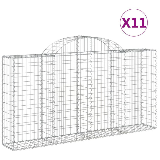 vidaXL Arched Gabion Baskets 11 pcs 200x30x100/120 cm Galvanised Iron