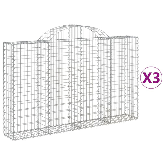 vidaXL Arched Gabion Baskets 3 pcs 200x30x120/140 cm Galvanised Iron