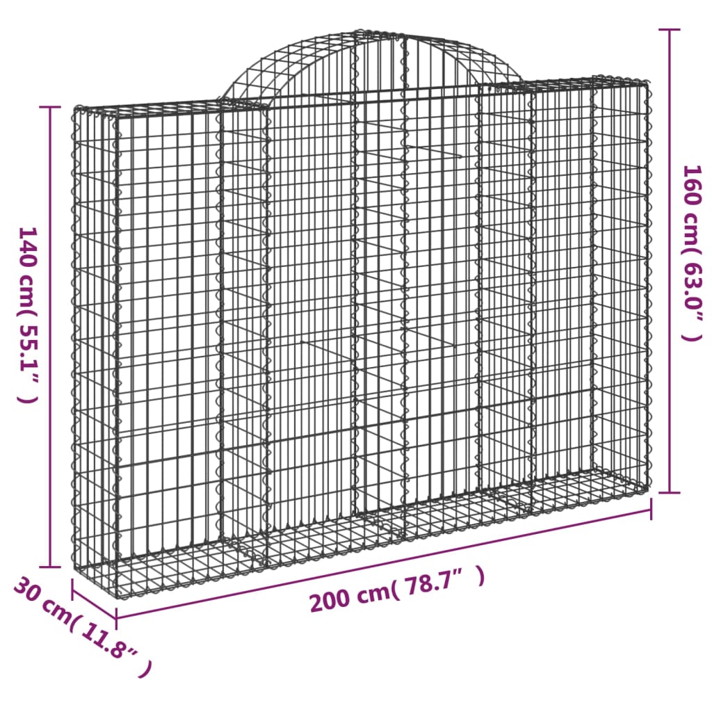 vidaXL Arched Gabion Baskets 18 pcs 200x30x140/160 cm Galvanised Iron