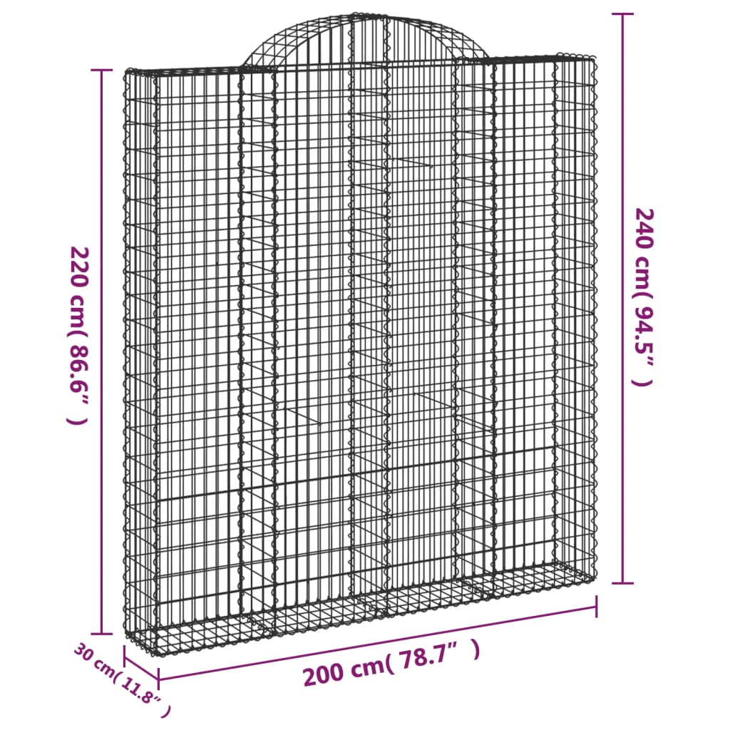 vidaXL Arched Gabion Baskets 4 pcs 200x30x220/240 cm Galvanised Iron