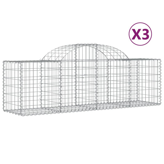 vidaXL Arched Gabion Baskets 3 pcs 200x50x60/80 cm Galvanised Iron