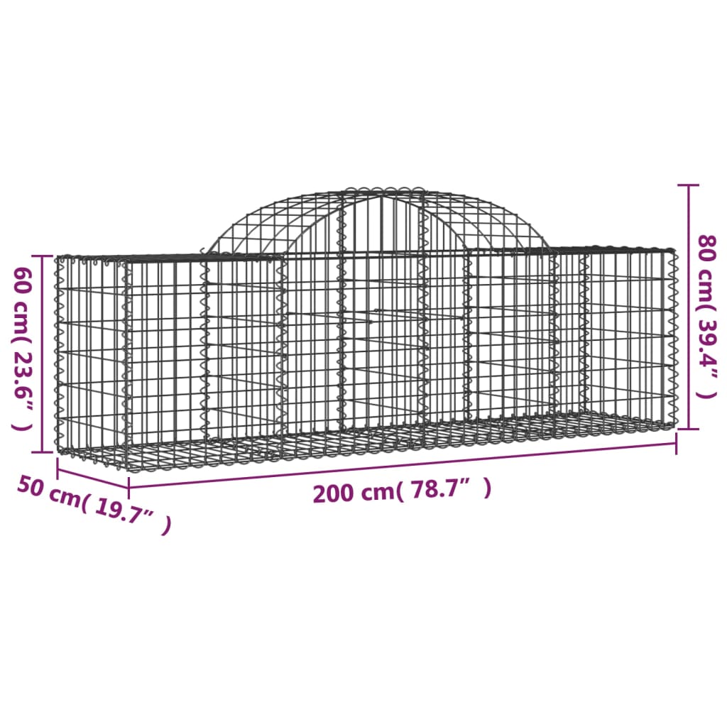 vidaXL Arched Gabion Baskets 13 pcs 200x50x60/80 cm Galvanised Iron