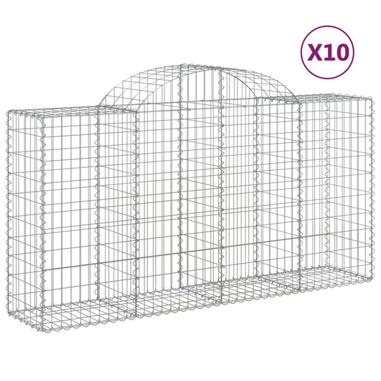 vidaXL Arched Gabion Baskets 10 pcs 200x50x100/120 cm Galvanised Iron