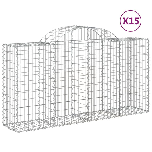 vidaXL Arched Gabion Baskets 15 pcs 200x50x100/120 cm Galvanised Iron