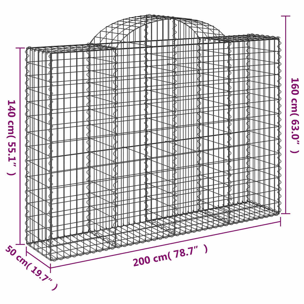 vidaXL Arched Gabion Baskets 10 pcs 200x50x140/160 cm Galvanised Iron
