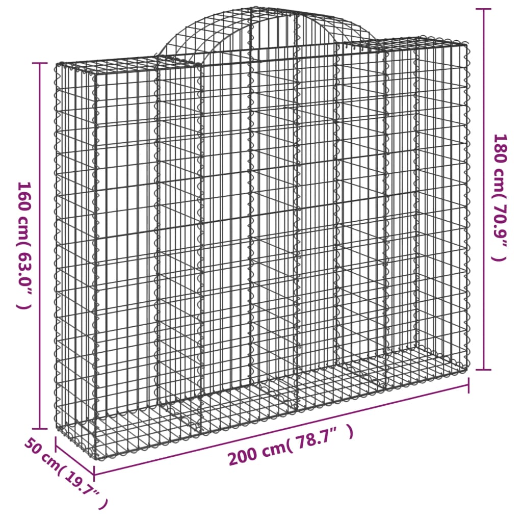 vidaXL Arched Gabion Baskets 13 pcs 200x50x160/180 cm Galvanised Iron