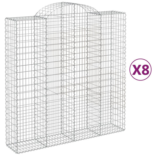 vidaXL Arched Gabion Baskets 8 pcs 200x50x200/220 cm Galvanised Iron
